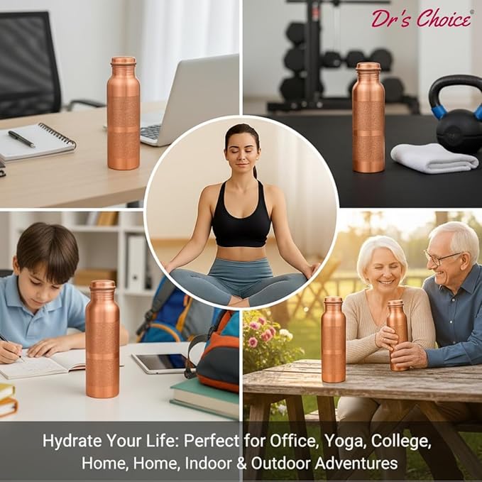 Dr's Choice; By Copperking Copper Water Bottle for Drinking 32 Oz | Ayurvedic-Inspired, Hammered Design, Eco-Friendly, Men and Women For Yoga & Fitness Use (Plain)