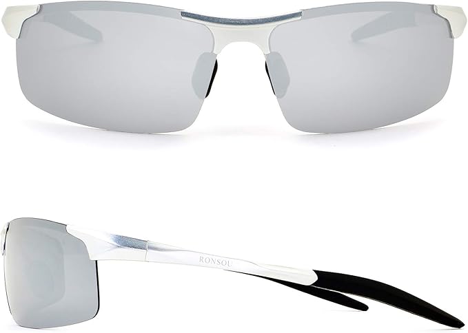 RONSOU Mens Sunglasses Polarized Sport UV Protection Ultralight Al Mg Sunglasses for Men Fishing Driving Golf