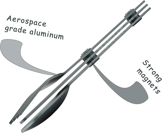 Magnetic Camping Utensil Set, Aluminum Cutlery Set, Knife, Fork & Spoon, Travel Utensils for Camping, Cooking, and Outdoor Dining, 3-Pack, Gray