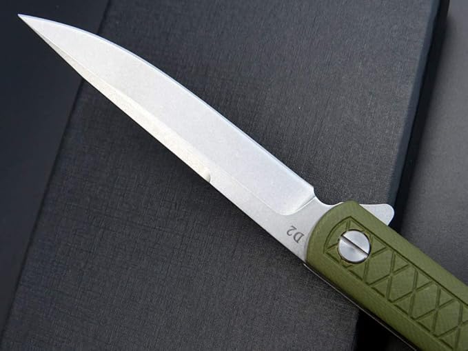 Eafengrow EF16 Folding Knife Flipper Ball Bearing Point D2 Blade G10 Handle with Pocket Clip Everday Carry Pocket Knife Liner Lock Camping Tactical Outdoor Multitool (Army Green)