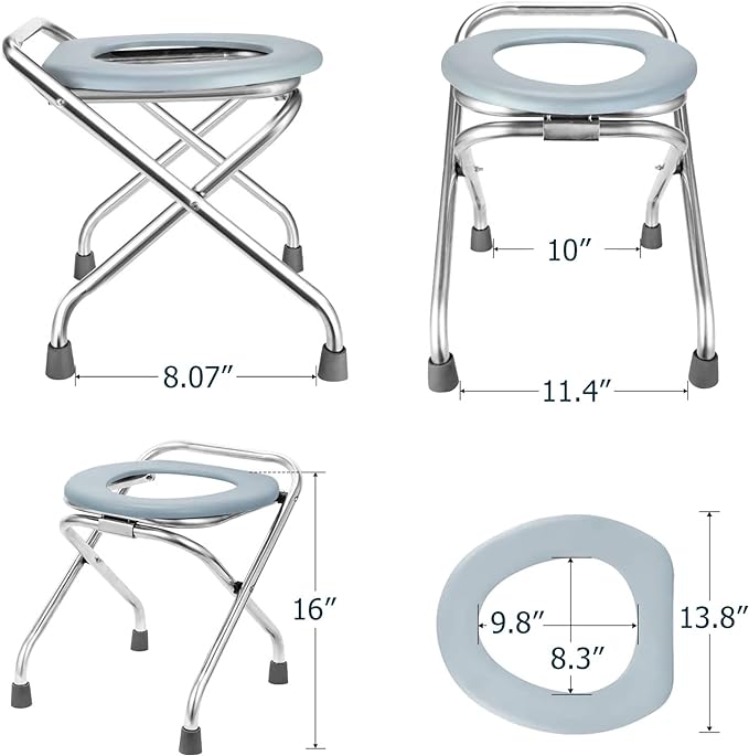 BLIKA Portable Toilet for Camping, 400LBS Stainless Steel Foldable Camp Travel Toilet for Adults, 16-Inch for Truckers, Camping, RV Travel, Road Trips, Outdoor Use
