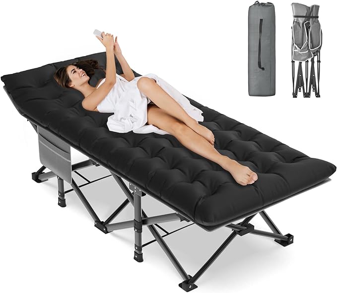 ZENPETIO Oversized XXL Folding Camping Cot, Heavy Duty Sleeping Cot for Adults with Mattress and Pillow, Portable Cot Bed with Carry Bag for Outdoor Camp Travel Home Guest Office, 78x32x18