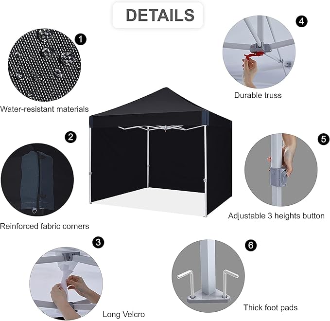 10x10 pop up Canopy Tent, Eazy up Outdoor Patio Canopy Tent with sidewalls, Heavy Duty Commercial Instant Canopy Tent with Sand Bags for Deck, Party, Camping, Backyard, Playground, Black