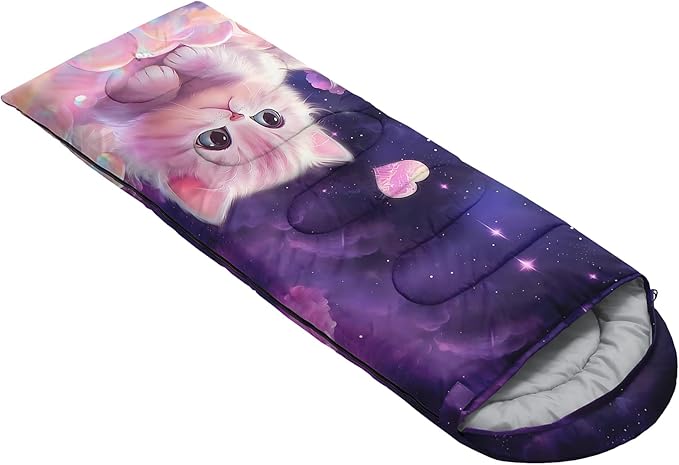 AILONEN Girls Pink Camping Sleeping Bags,Lightweight & Waterproof,3 Season Warm & Cool Weather,Cute Bow Duck Print Sleeping Bags for Kids,Girls,Adults Travelling,Outdoors