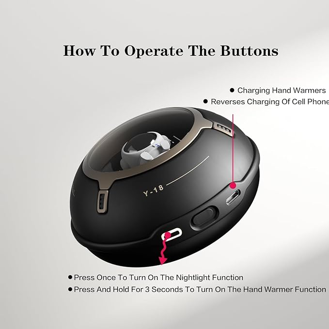 Hand Warmers, Rechargeable 5000mAh Electric Hand Warmer with LED Night Light | UFO Astronaut Design | UL Certified | for Outdoor, Camping, Hunting, Sports Activities, E-Sports 1 Pack