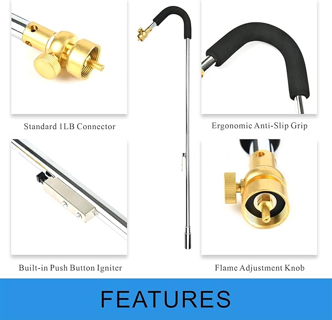 CAMPFIRE Propane Torch Weed Burner Propane Weed Torch with Turbo Trigger Push Button Igniter,Garden Torch for Weeds for Roof Asphalt,Ice Snow,Road Marking,Charcoal