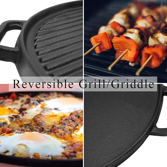 Reversible 12-Inch Double Handled Cast Iron Stovetop Grill/Griddle