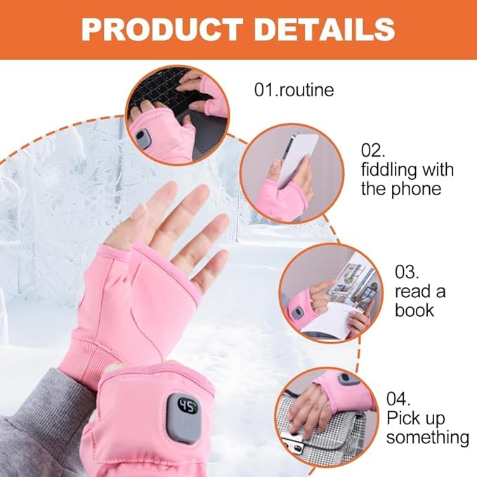 ZRW Portable Heated Gloves with Digital Display, Rechargeable Smart Thermostatic Fingerless Gloves