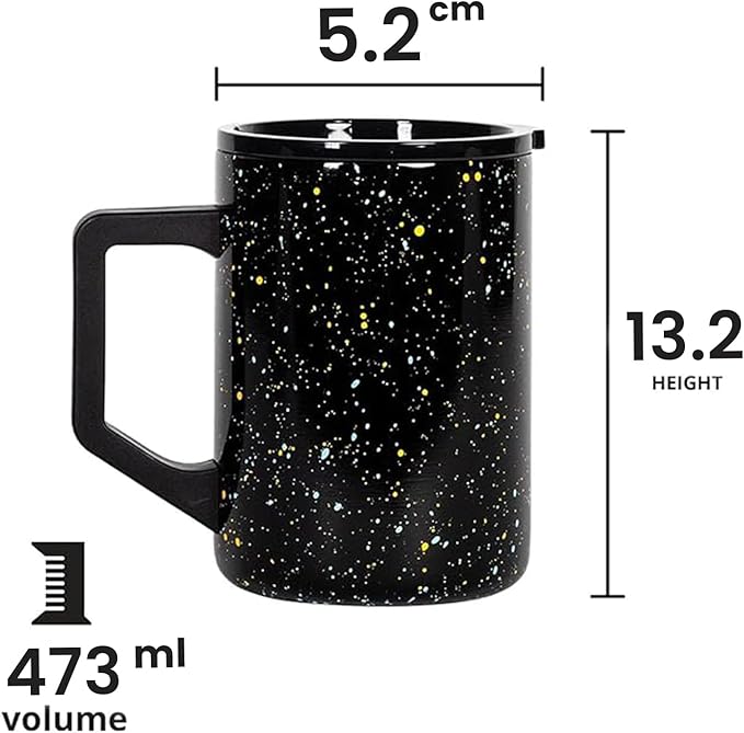Elemental Insulated Coffee Mug - Triple-Wall Stainless Steel Summit Travel Cup for Hot and Cold Drinks - Thermal Coffee Mug with Lid and Handle for Camping, Office & Travel 16oz - Black Speckle