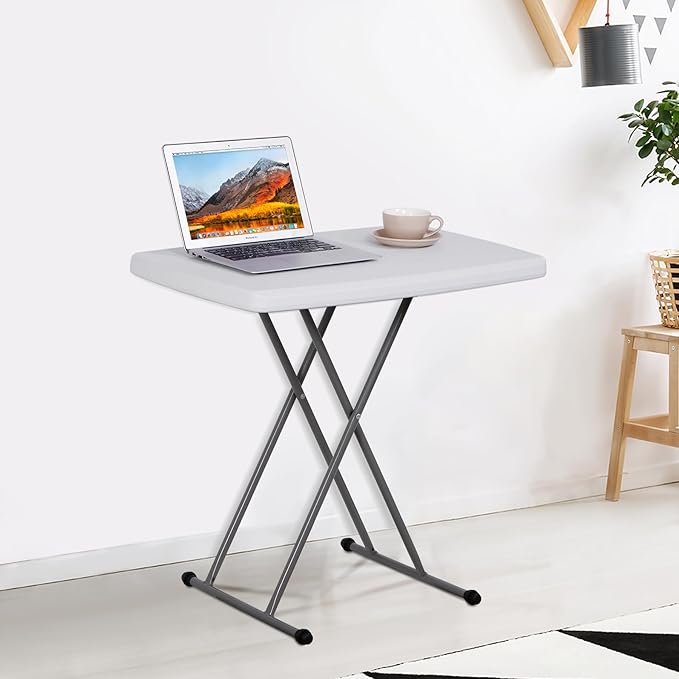 SUPER DEAL 2.5 Foot Plastic Folding Table, Indoor Outdoor Portable Heavy Duty Adjustable Height Kitchen or Camping Barbecues Picnic Party Table, White