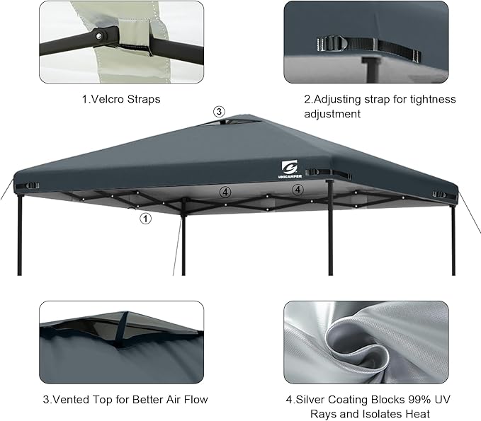 10x10 Pop Up Canopy Replacement Top Cover with Air Vent for Straight Leg Canopy Tent, Waterproof for Outdoor Garden Patio Camping Sun Shade(Top Only) (Dark Gray, 1)