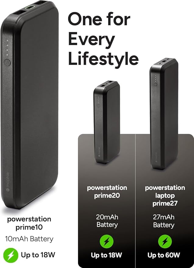 Mophie powerstation prime10 - Portable Power Bank with 10,000mAh Internal Battery, 18W USB-C PD Fast Charging, Charge 3 Devices Simultaneously, LED Power Indicator, Best Dad