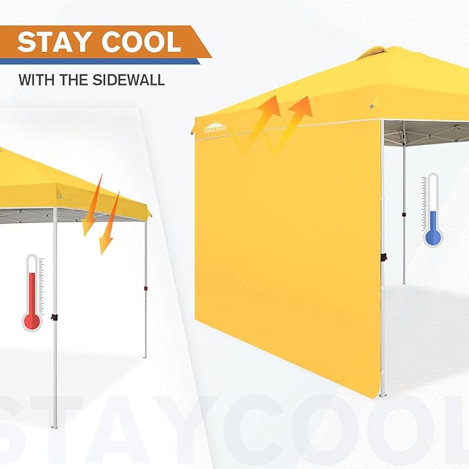 EAGLE PEAK Pop Up Canopy Tent with 1 Sidewall, Easy Setup Event Tent, Outdoor Sun Shade, Wheeled Carry Bag, Stakes and Guy Ropes, Instant Canopy 10x10, Yellow