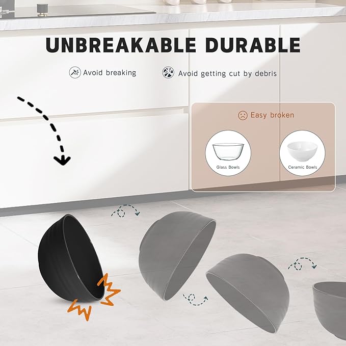 Kitchen Wheat Straw Dinnerware Sets (25pcs) Attached cleaning brush,Service For 6,Plastic Plates and Bowls Sets,Unbreakable Dinnerware,Lightweight Plastic Plate Set (black)