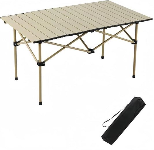 Folding Camping Table, Portable Beach Table,with Portable Bag,Suitable for Indoor, Outdoor, Camping, Backyard, Party, Patio, The Yellow Camping Table at The Beach