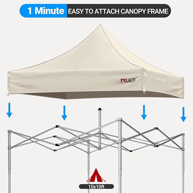 10x10 Pop Up Canopy Tent Replacement Top Cover,Canopy Tent Top for Pop Up Tent with Drainage Holes,Outdoor Tent Top Cover for Garden, Patio, Pavilion, Sun Shade.(Top Only)(Khaki 10x10