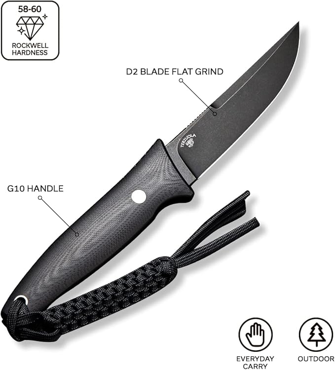 CIVIVI Tamashii Fixed Blade Knife with 4.07’’ D2 Blade G10 Handle, Kydex Sheath, T-clip for EDC Outdoor Carry C19046-3