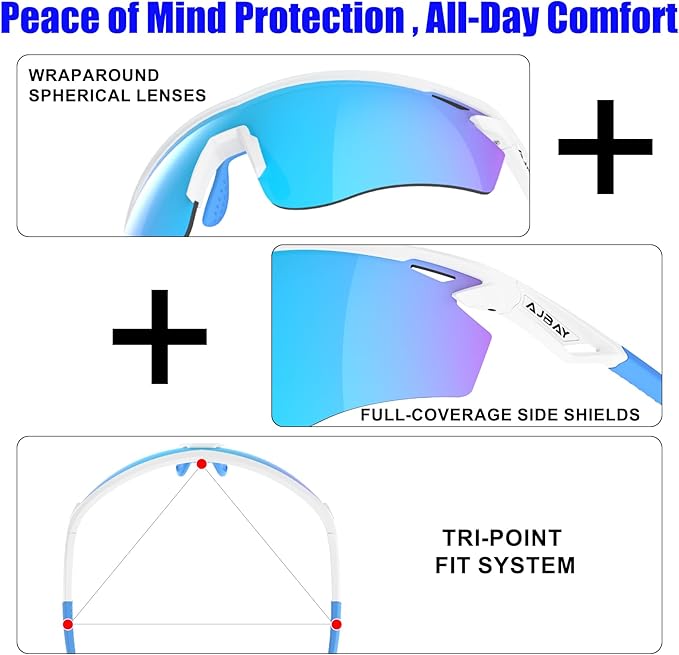 Polarized Sports Sunglasses for Men Women,Wrap Around Sun Glasses for Running Cycling Baseball Fishing Golf Hiking