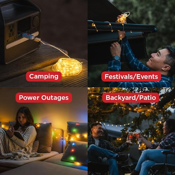 LuminAID LED String Lights - 2-Pack of 32ft USB Lights with 100 LED Bulbs per Strand - Warm White and Multicolor with 8 Modes - Perfect for Camping, Backyard, Patio, Power Outages, Indoor & Outdoor