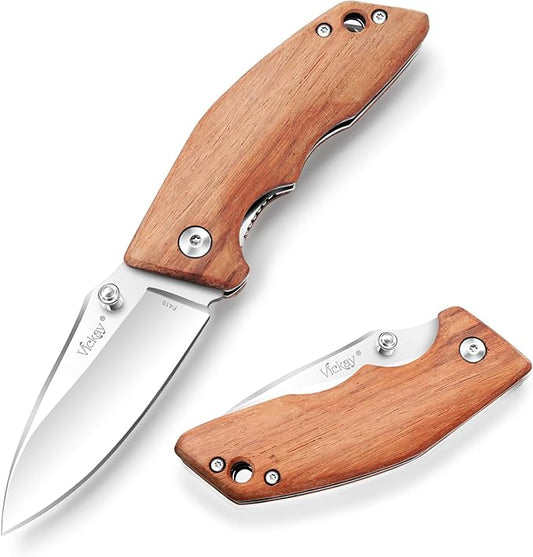 Vickay Pocket Knife, Folding Knife, 2.75" 8Cr13MoV Steel Blade, Wood Handle EDC Knife for Men & Women, Outdoor Camping, Tactical, Hunting, Hiking, Survival - Father’s Day Gift