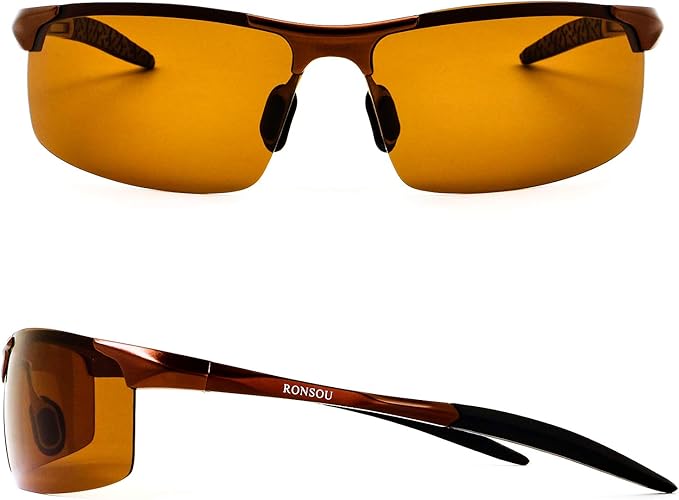 RONSOU Mens Sunglasses Polarized Sport UV Protection Ultralight Al Mg Sunglasses for Men Fishing Driving Golf