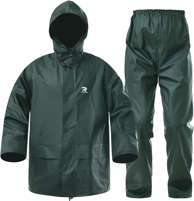 RainRider Rain Suits for Men Waterproof Rain Jacket Coat Pants Heavy Duty Women Fishing Rain Gear Workwear
