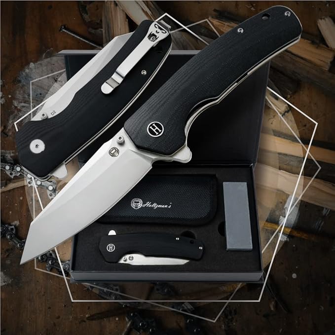 Holtzman's Gorilla Survival - The Clip Point Folding Pocket Knife (Silver) - D2 Steel Blade - Tactical EDC Knife with G10 Handle & Pocket Clip