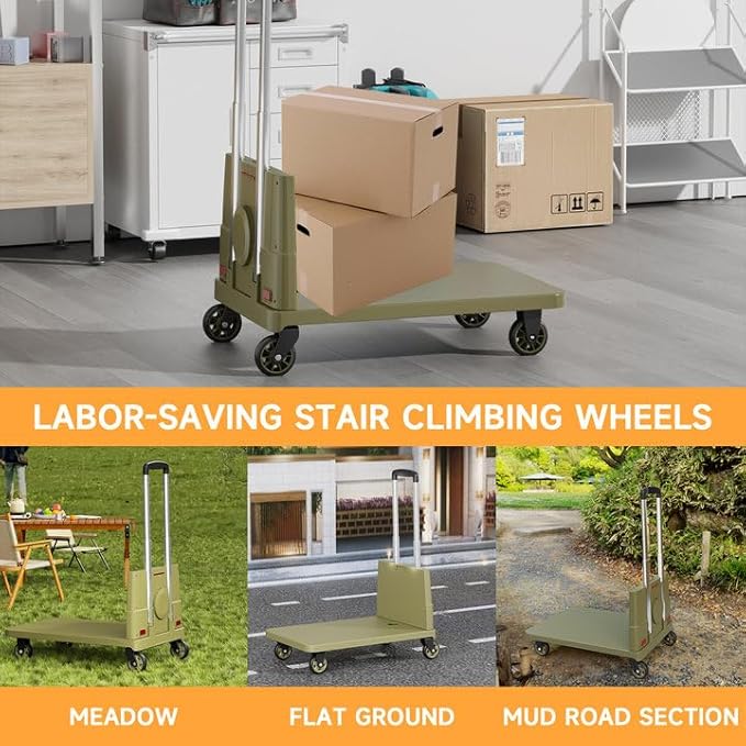 Collapsible Wagon Cart Heavy-Duty 330 lbs Capacity: Foldable Utility Cart with All-Terrain Wheels for Groceries/Beach/Camping, Rolling Crate Hand Truck Dolly with Platform Utility Trolley Cart,Green