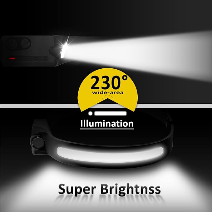 LED Headlamp Rechargeable with Motion Sensor USB Head Lamp Comfortable Headband with Wide Beam 5 Modes 350 Lumen Ultra Bright Flashlight Head light for Outdoor Camping Hiking Running Work Pack of 3
