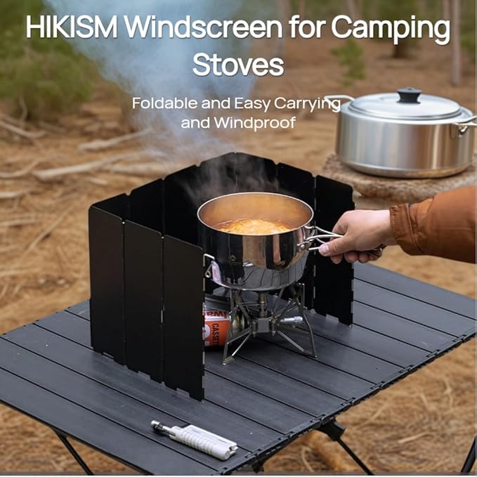 Black Camping Stove Windscreen,Lightweight Aluminum Outdoor Windshield Gas Stove Wind Screen for Camping, Glamping, Hiking, Picnic, Backpacking,Cooking,Fishing