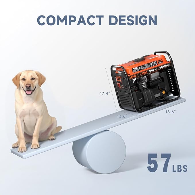 Inverter Generator 4200W, Portable Generator Gas Powered with Long Runtime, CO Sensor, Low Oil Shutoff, Quiet Running, Open Frame Power Supply for Home Use, RV, Camping, Worksite
