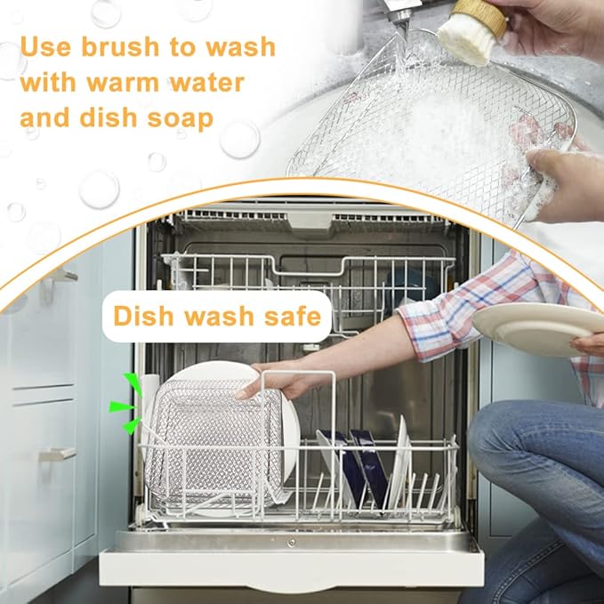 BYKITCHEN 8 inch Square Air Fryer Rack, 3pcs Stackable Stainless Steel Dehydrator Rack with Silicon Feet, Square Air Fryer Accessories for Cosori, Instant Vortex, Ninja Pro XL 6.5 QT AF181 & More