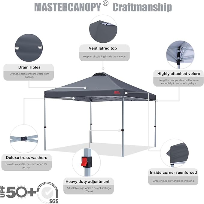 MASTERCANOPY Durable Pop-up Canopy Tent with Roller Bag (10x10, Dark Gray)