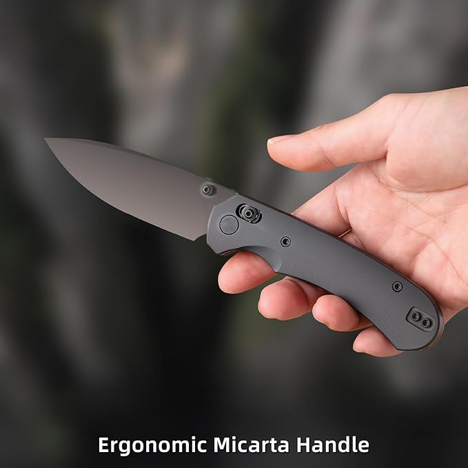 Folding Pocket Knife,3.31” M390 Blade,Erogonomic Titanium Handle,Hunting Survival Knife,EDC Knife for Hunting Camping Survival Outdoor Fishing Hiking(Black)