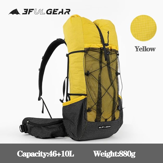 3F UL GEAR QiDian Pro UL 46+10L Backpack Outdoor Climbing Bag Camping Hiking Bags UHMWPE ultralight (Yellow)