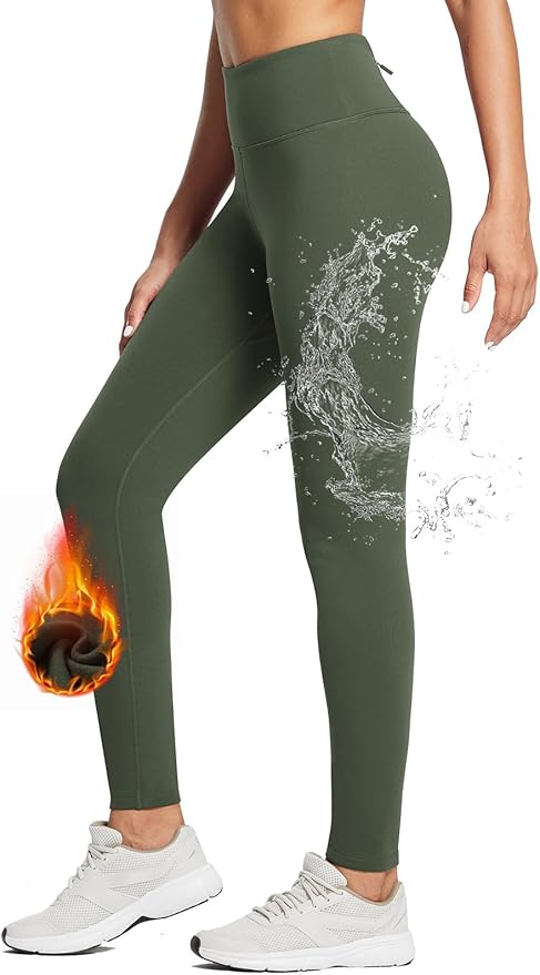 baleaf Women's Fleece Lined Leggings Water Resistant Thermal Winter Warm Tights High Waisted with Pockets Running Gear