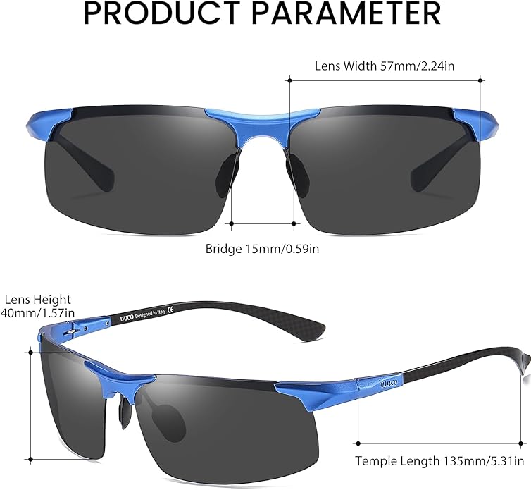 DUCO Mens Sunglasses Polarized Sports Fishing Running Driving Carbon Fiber Sunglasses for Men UV400 Protection DC8277