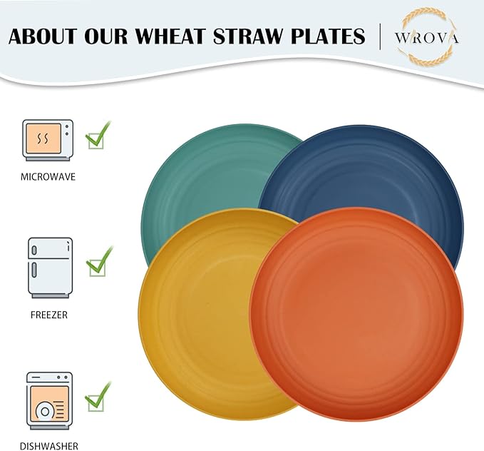 Wheat Straw Plates - 10 Inch Unbreakable Dinner Plates Set of 8 - Dishwasher & Microwave Safe Plastic Plates Reusable - Lightweight Plates for kitchen,camping (Colorful Series)