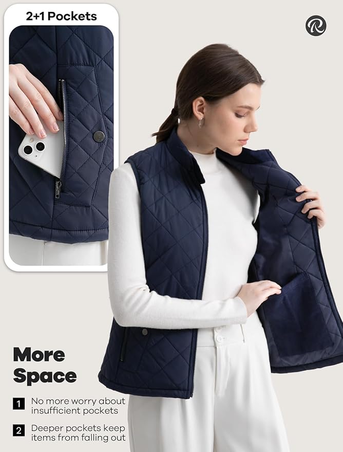 Women's Vest, Quilted Puffer Water-Resistant Zip With Pockets