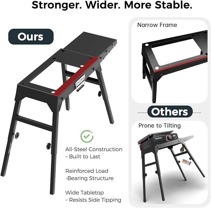 Foldable Griddle Stand for Blackstone 17 & 22 Inch - Heavy-Duty Outdoor Grill Table with Adjustable Legs, Side Shelf, Utensil Hooks - Portable BBQ Stand for Camping, Tailgating, Backyard