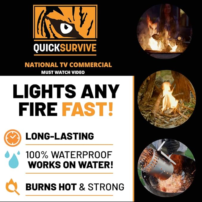QuickLight by QUICKSURVIVE All-Purpose 100% Waterproof Fire Starters - Fire Starters for Campfires, Wood, Fire Pit, Fireplace, Charcoal, & More - All-Weather & Non-Combustible - 50 Piece Canister