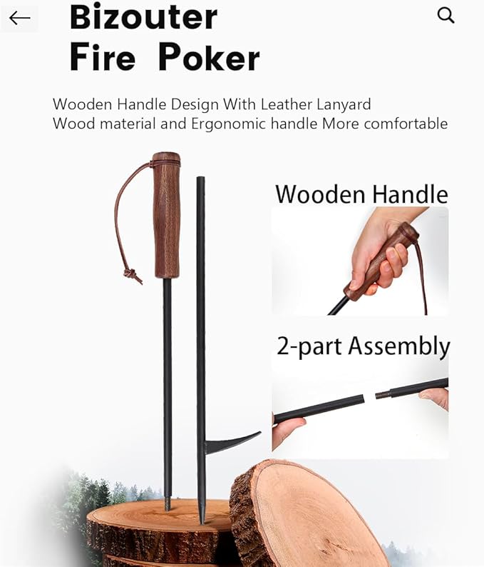 Fire Poker for Fire Pit,34in 2in1 Foldable Fire Poker & Blow Stick Fireplace Tools with Wooden Ergonomic Handle,Portable Fire Pit Poker for Campfire,Outdoor,Indoor,Wood Burning Stove & BBQ