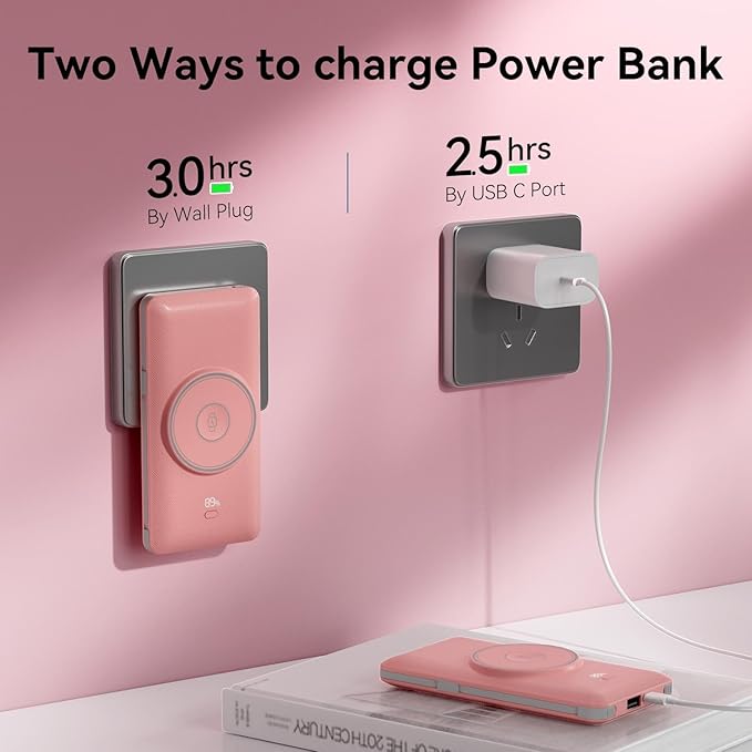 Magnetic 10000mAh Portable Charger for iWatch & iPhone, 22.5W USB C Fast Charging Wireless Power Bank Built-in Cables and Wall Plug, External Travel Battery Pack Compatible with iOS Android Devices