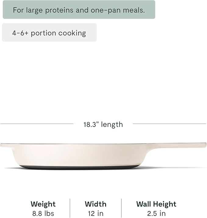 Caraway Cast Iron Skillet - 12” Enameled Cast Iron Pan With 3 Layer Enamel Coating - No Seasoning Required - Compatible With All Stovetops - Free From Forever Chemicals - Cream