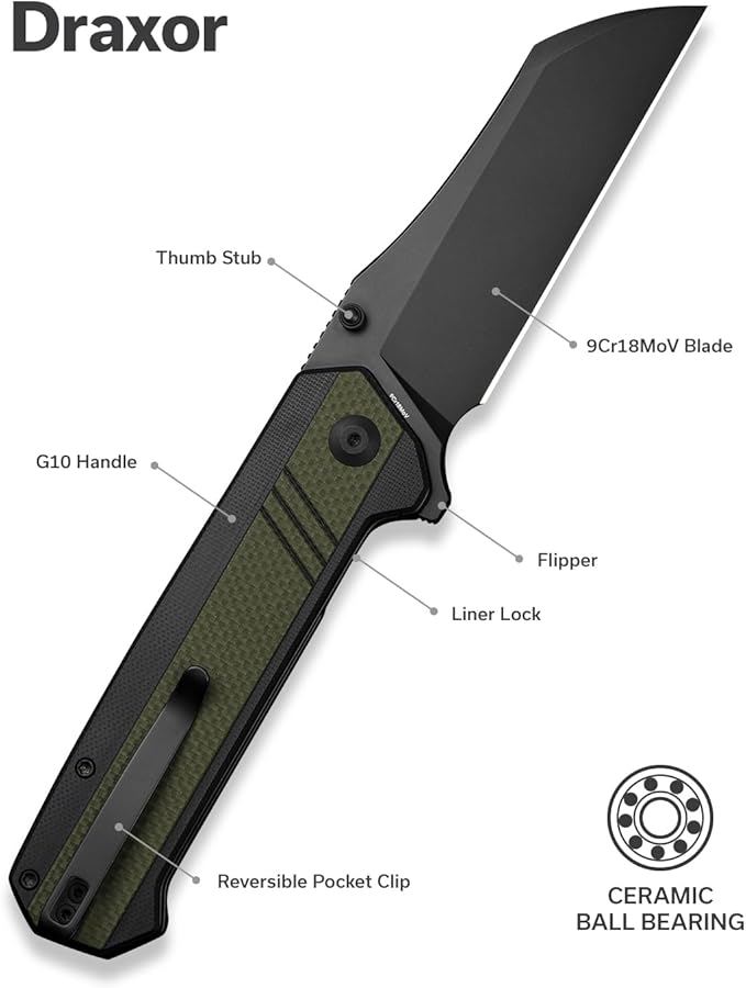 SENCUT Draxor Folding Pocket Knife for EDC, Camping Knife with 3.7'' 9Cr18MoV Blade & G10 Handle, Gift for Men Women (Green)