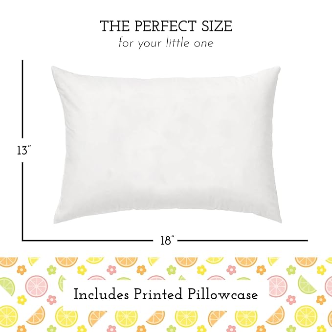 Little Sleepy Head Toddler Pillow with Pillowcase 13x18 - Kids Pillow for Sleeping - Better Neck Support Ergonomic Pillow and Toddler Pillowcase - Best Pillows for Kids (Citrus Blossom)