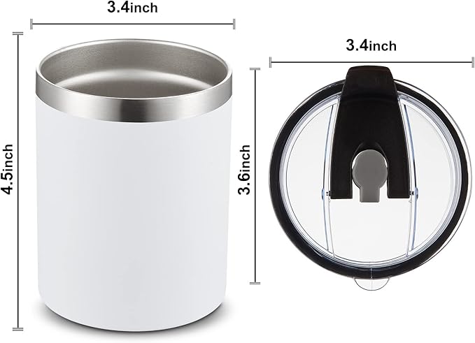 MEWAY 12 oz Lowball, Tumbler Stainless Steel Double Wall Vacuum Insulated Mug with Straw and Lid, Cleaning Brush ,Durable Powder Coated Insulated Coffee Cup for Cold & Hot Drinks (White,4 pack)