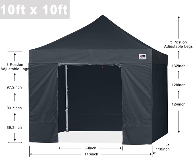 ABCCANOPY Easy Pop Up Canopy Tent with Sidewalls 10x10 Commercial -Series, Black