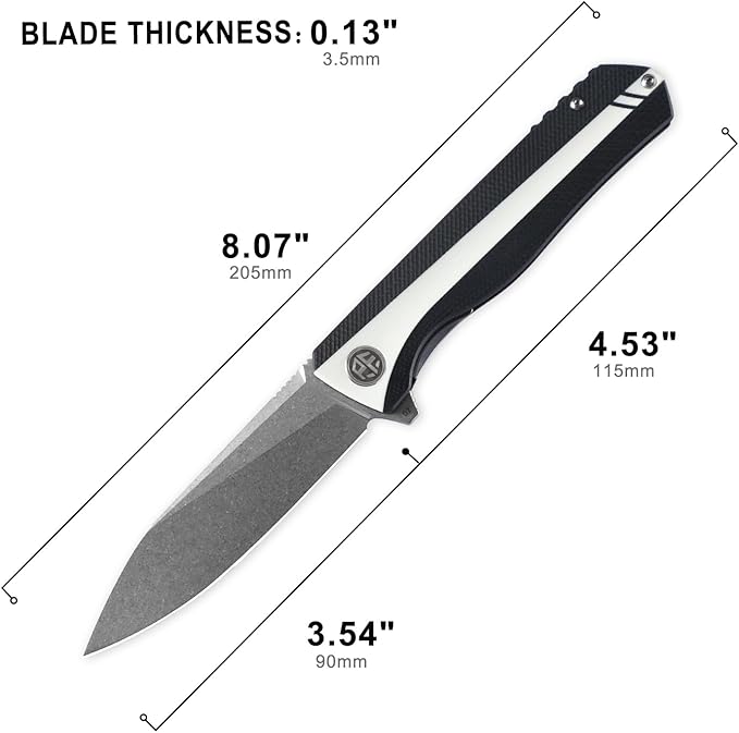 Petrified fish PF818,3.54" D2 Blade,104g G10 Handle Flipper Folding knife (Stonewash, Black and White)