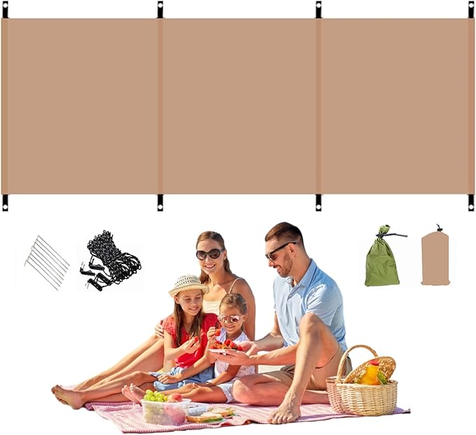 Windbreaker, 98x28 Inch Oxford Cloth Camping Wind Blocker with Ground Nails & Wind Ropes & Storage Bag, Sunbathing Privacy Screen for Outdoor